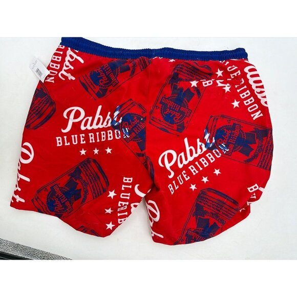 Pabst Blue Ribbon Size L Red Blue Swim Shorts Mens Recycled Polyester NWT - Picture 6 of 6